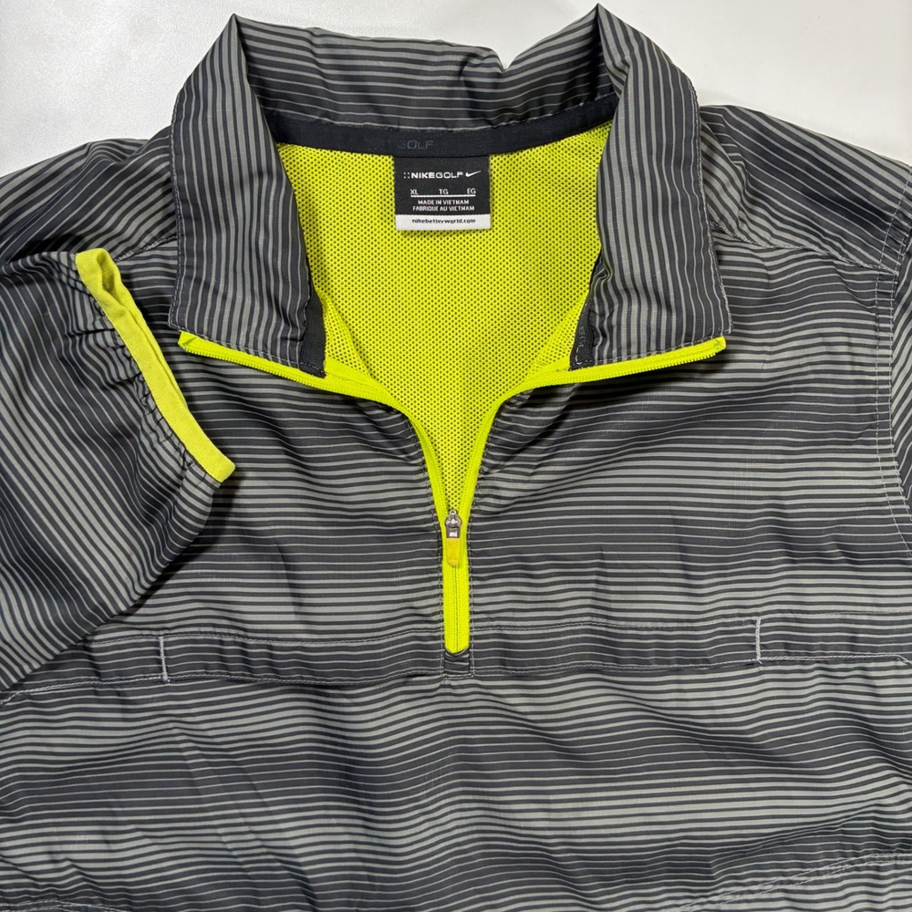 Nike Golf Windbreaker Women XL Grey Neon Green Stripe Quarter Zip Vented